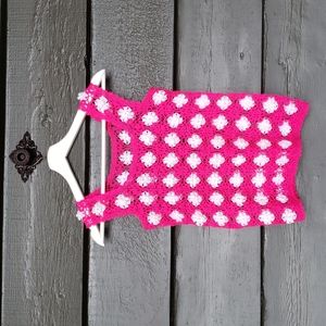 VINTAGE 70s Hand Knit 3D Flower Tank Top Fuchsia White sz XS Dopamine Dressing